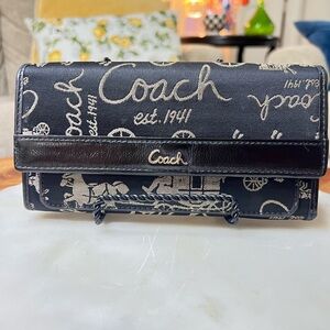 Coach Black and Cream Signature Wallet